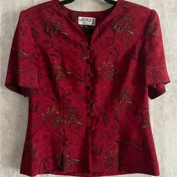 Kasper Burgandy 2 pc Tropical Design Blouse, Maxi Skirt Evening Dress Set Sz4 - Picture 12 of 14